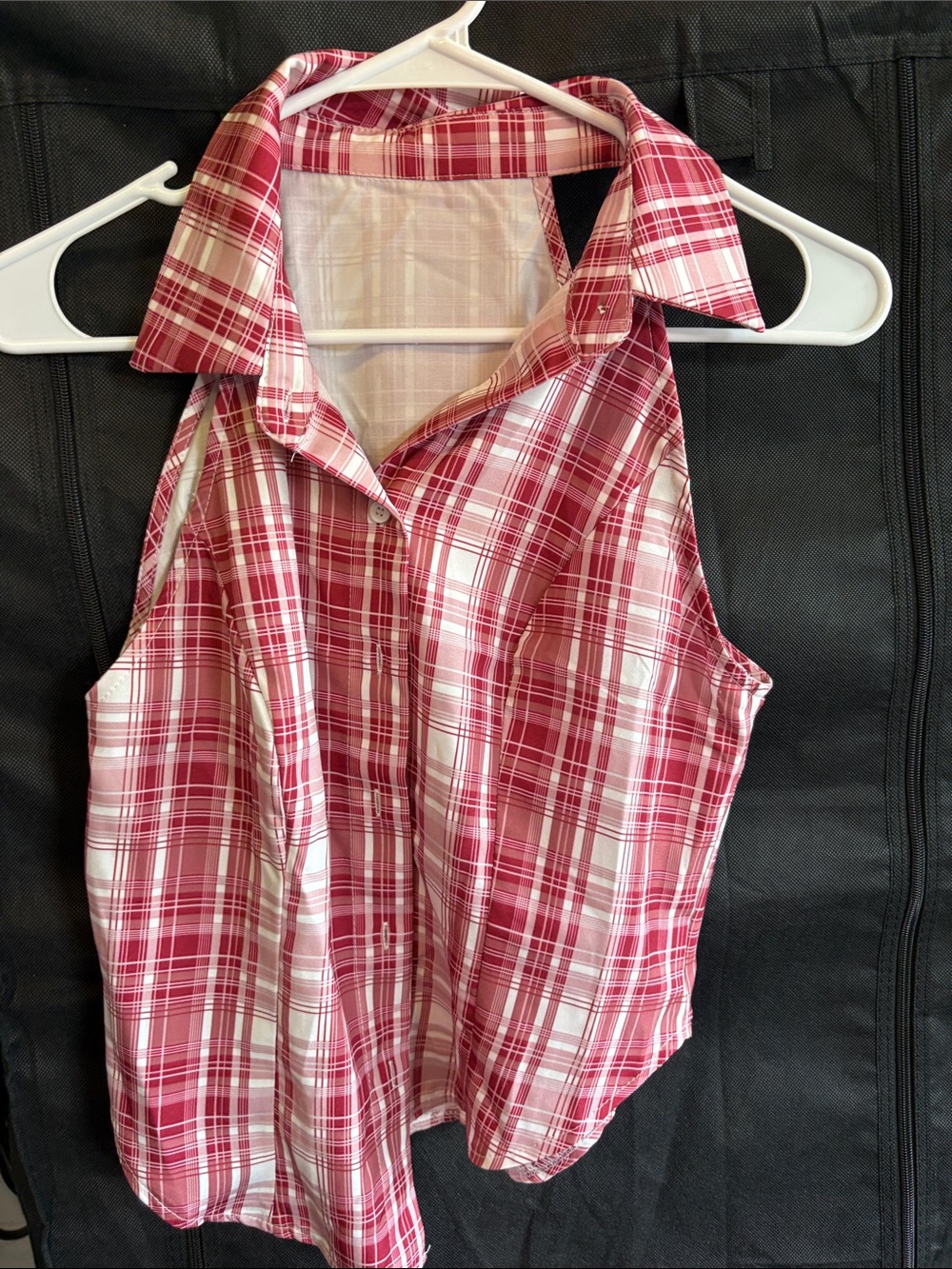 Girls' Red Plaid Sleeveless Button-Up Shirt